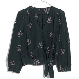 Madewell silk wrap top wild botanic green medium